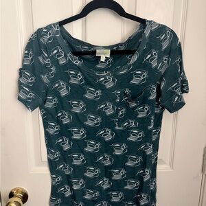 Teal Typewriter Print Women's Short Sleeve Tee